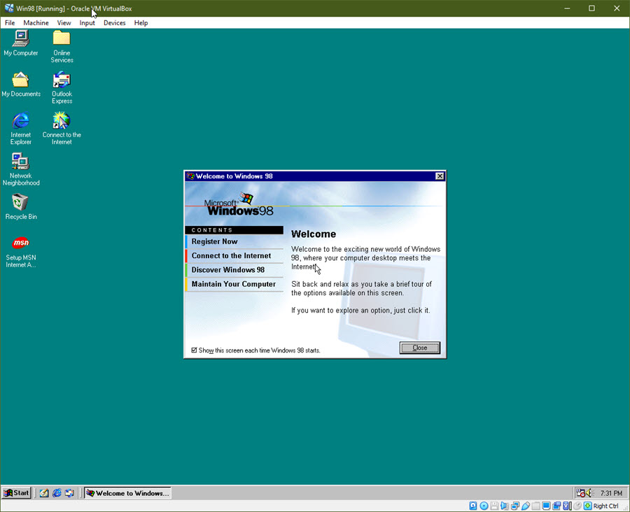 Windows 98 Welcome Screen